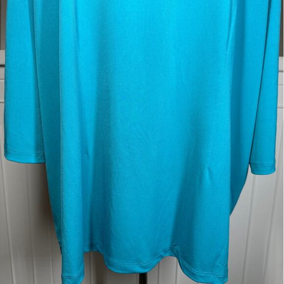 Susan Graver Liquid Knit V-Neck Top w/ Side Drape Ruch Detail Teal Blue Green 3X - Picture 6 of 9